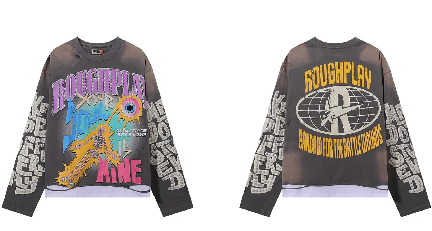 YKRON Rough Play Diamond Long Sleeve Oversized Tee