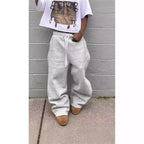 YKRON Y2K Gray Wide Leg Tactical Sweatpants