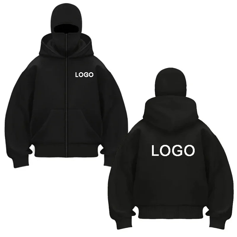 YKRON Double Hood Ninja Mask Zip-Up Hoodie