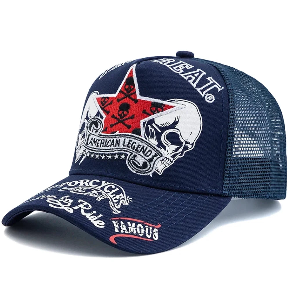 YKRON Punk Skull Crossbones Trucker Cap
