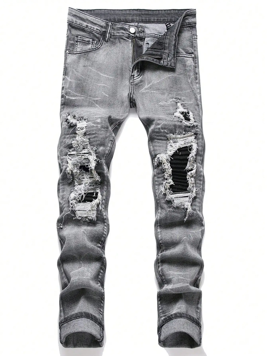 YKRON Streetwear Patchwork Ripped Elastic Jeans