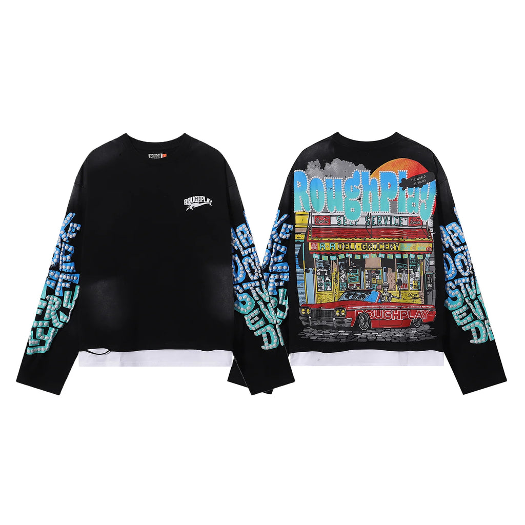 YKRON Rough Play Diamond Long Sleeve Oversized Tee