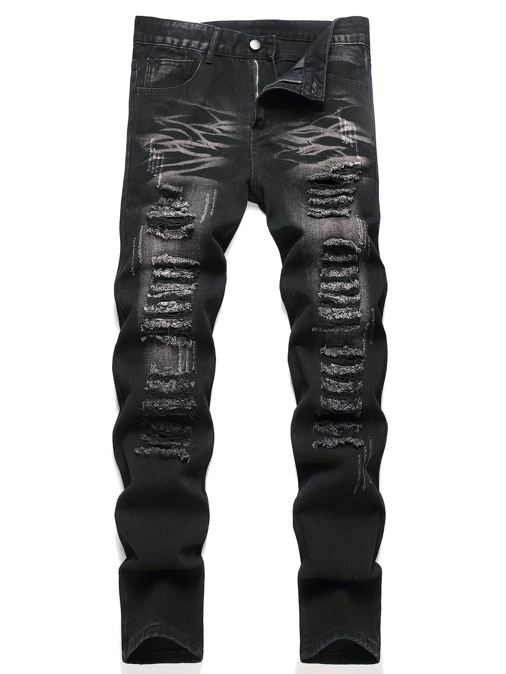 YKRON High Street Ripped Straight Leg Black Jeans