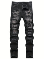 YKRON High Street Ripped Straight Leg Black Jeans