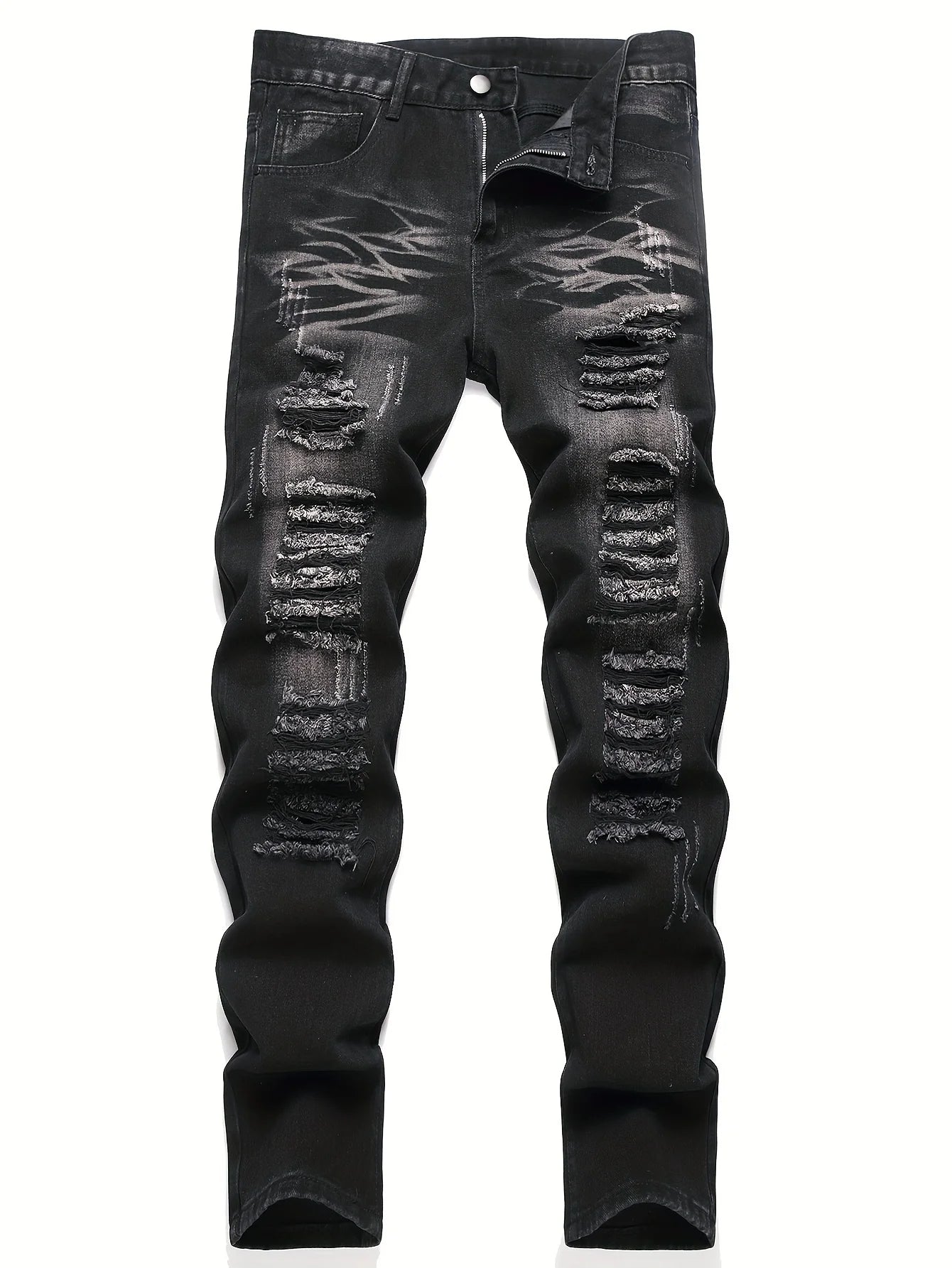 YKRON High Street Ripped Straight Leg Black Jeans