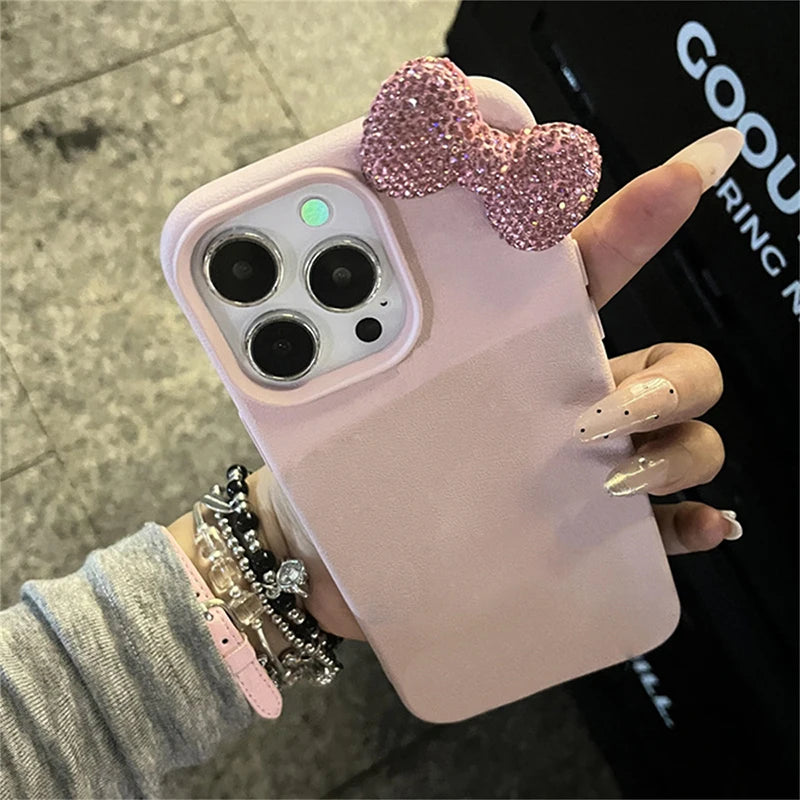 YKRON Rhinestone Bow Leather Phone Case
