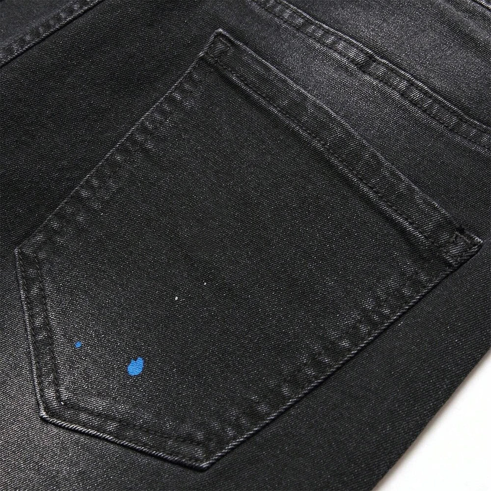 YKRON Y2K Ripped Slim Fit Black Jeans