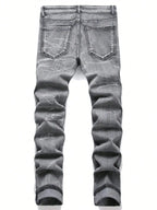 YKRON Streetwear Patchwork Ripped Elastic Jeans