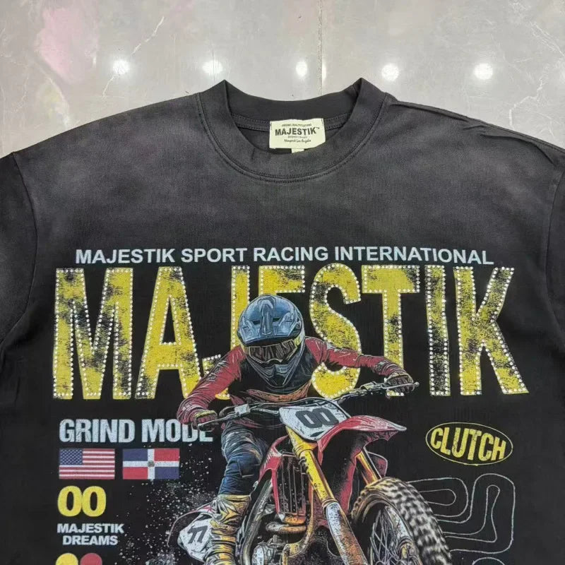 YKRON Majestik Rhinestone Print Hip Hop Tee