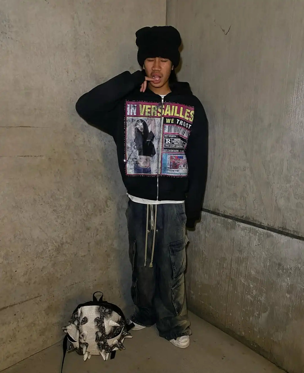 YKRON Y2K Gothic Print Loose Hoodie