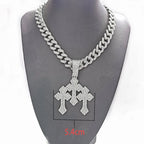 YKRON Iced Out Stacked Cross Cuban Chain Necklace