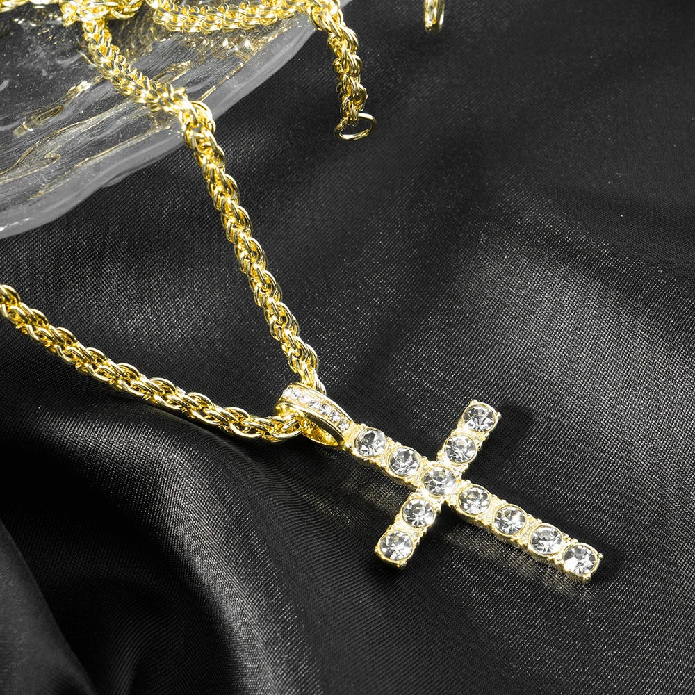 YKRON Iced Out Cross Zircon Tennis Chain Necklace