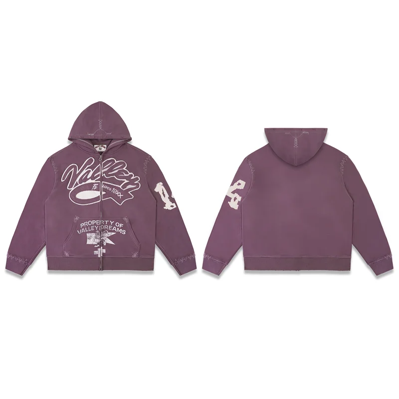 YKRON Vale Retro Embroidery Diamond Zip Hoodie