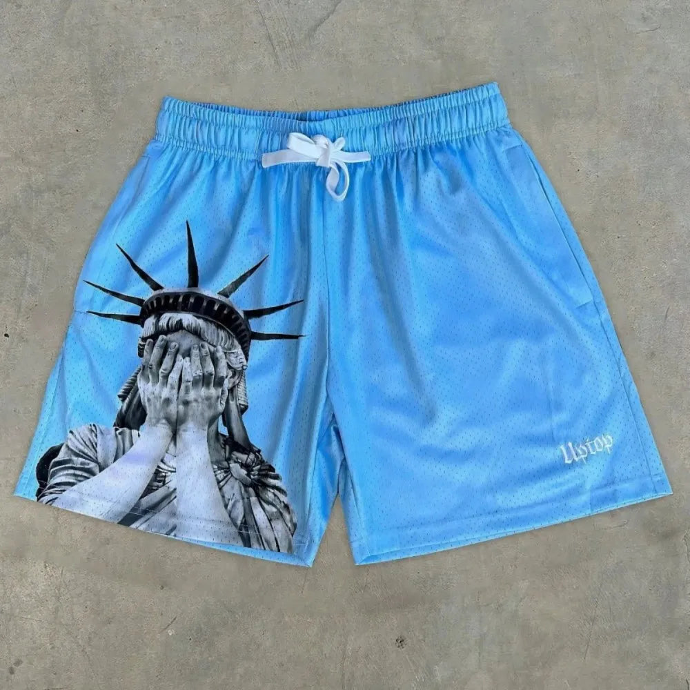 YKRON Statue of Liberty Print Casual Shorts