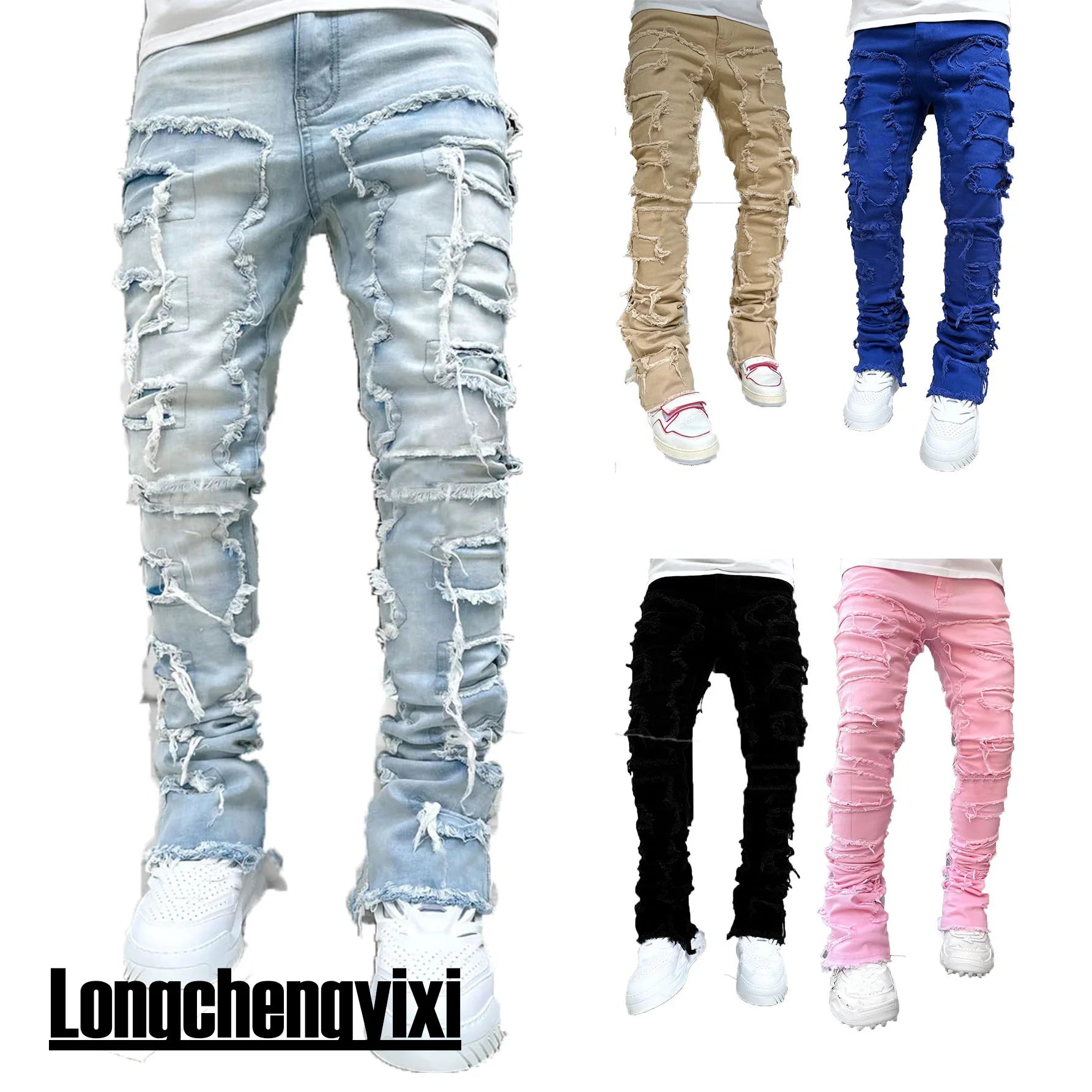 YKRON Ripped Stacked Slim Fit Jeans