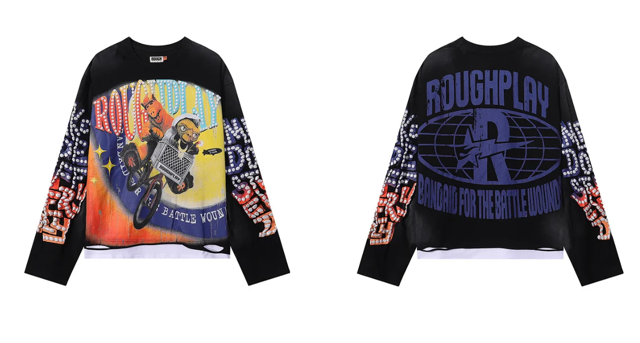 YKRON Rough Play Diamond Long Sleeve Oversized Tee