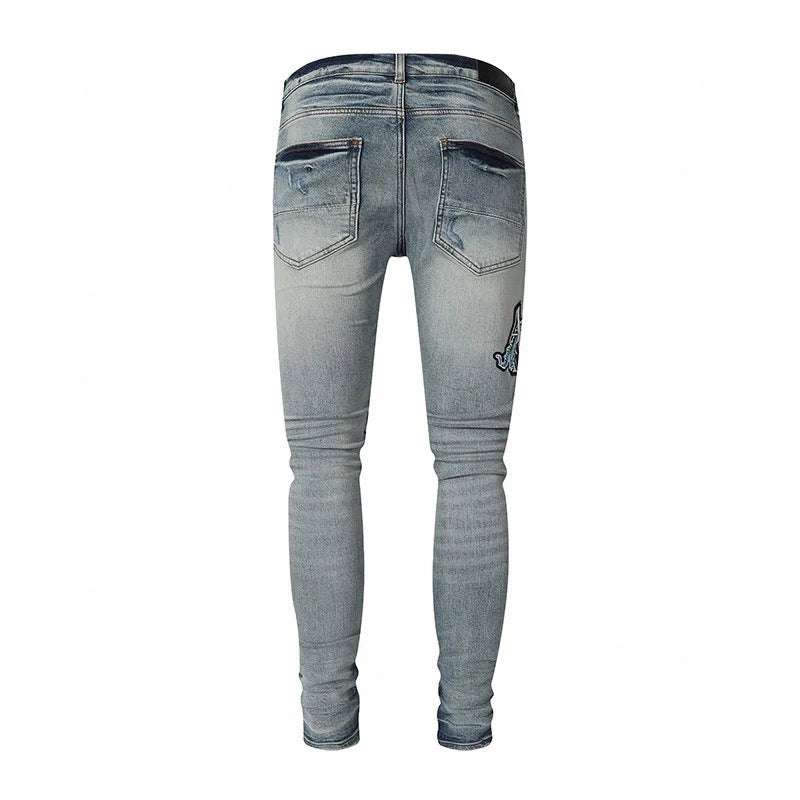 YKRON Retro Light Blue Y2K Hip Hop Jeans