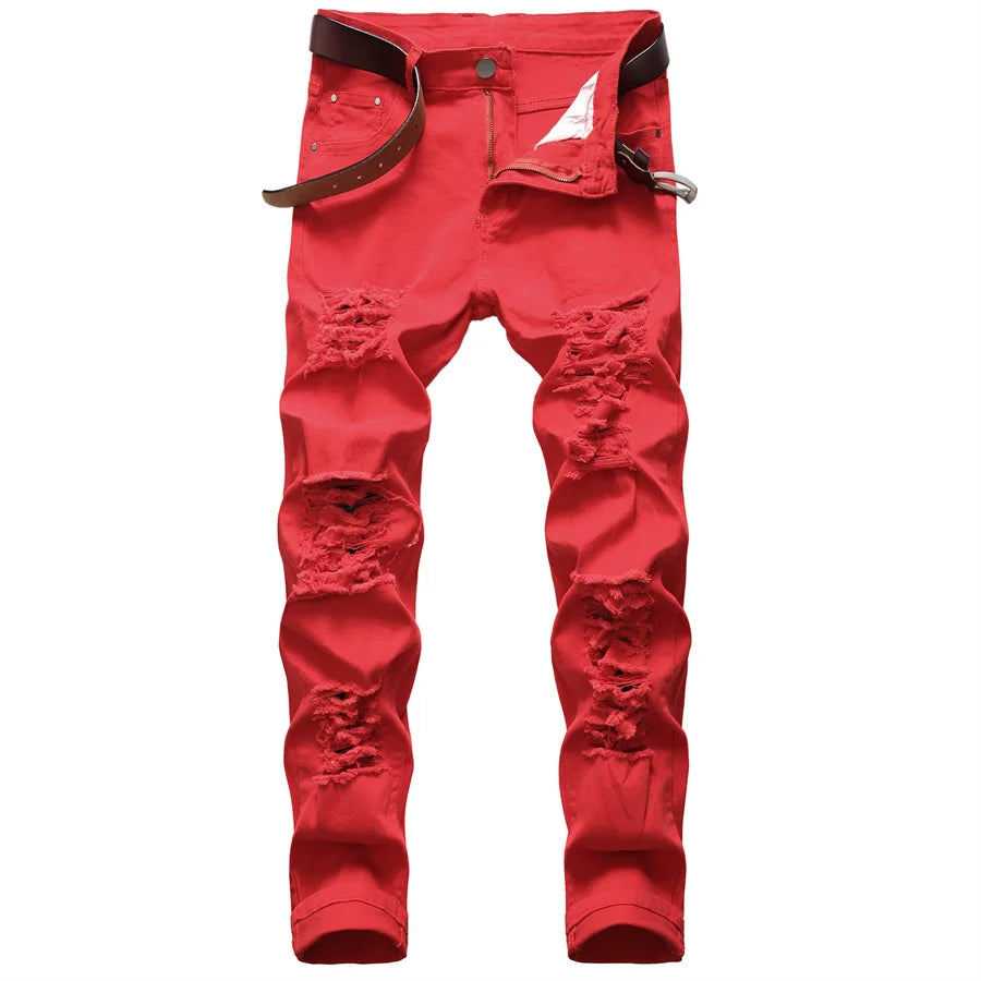 YKRON Y2K Distressed Red Hip Hop Jeans