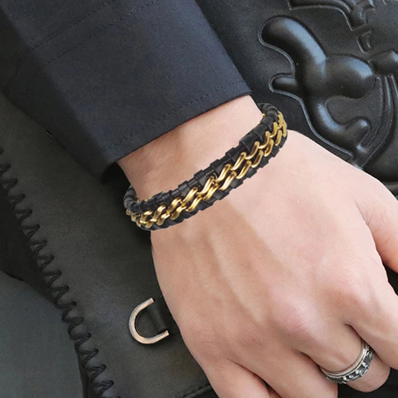 YKRON Genuine Leather Chain Bracelet