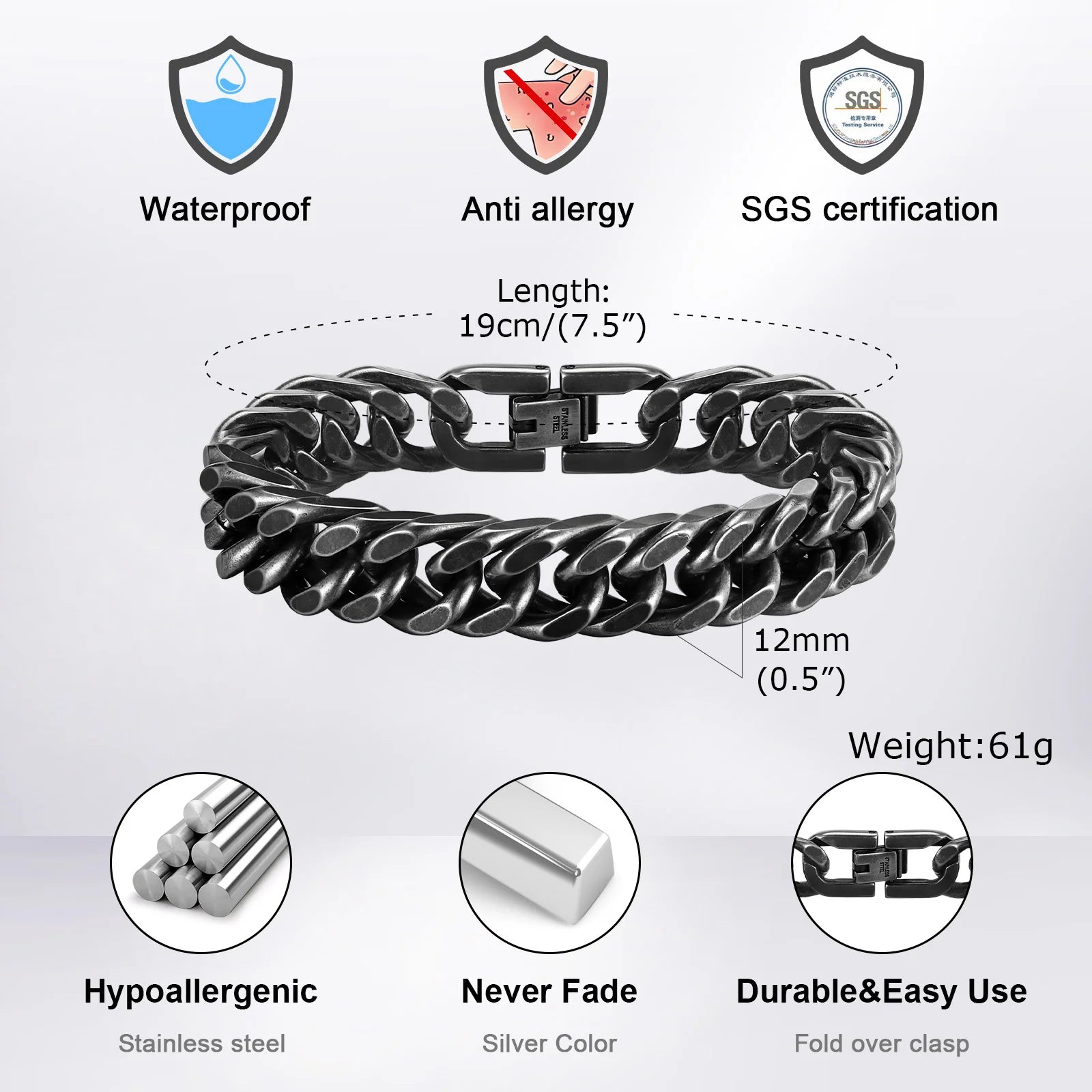 YKRON Heavy Cuban Stainless Steel Bracelet