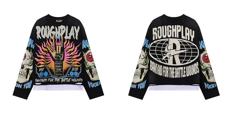 YKRON Rough Play Diamond Long Sleeve Oversized Tee