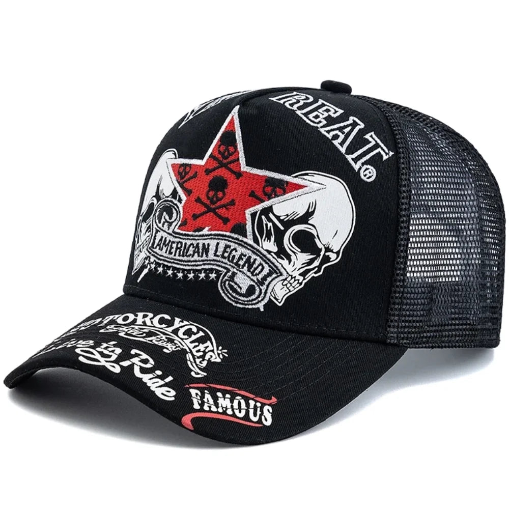 YKRON Punk Skull Crossbones Trucker Cap