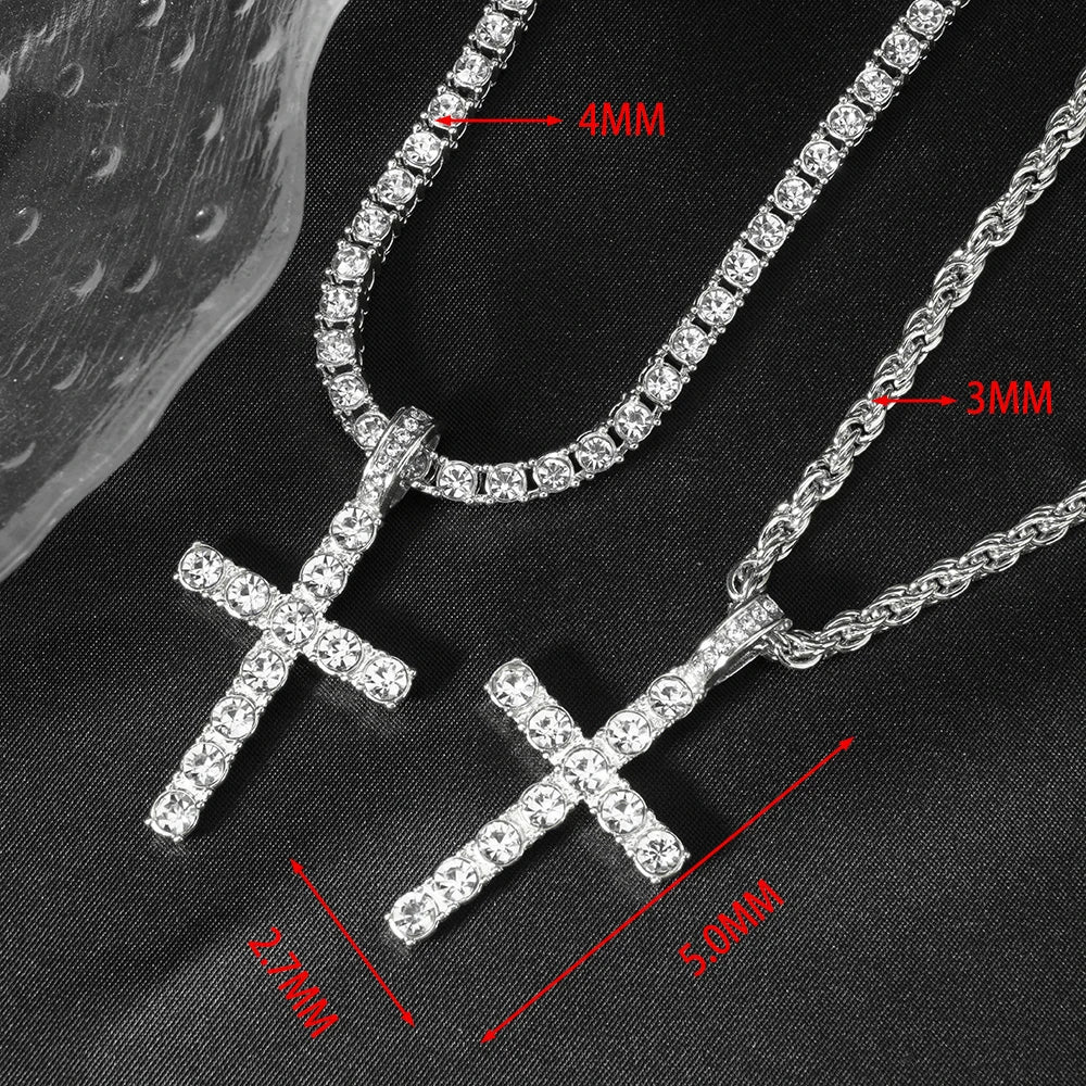 YKRON Iced Out Cross Zircon Tennis Chain Necklace