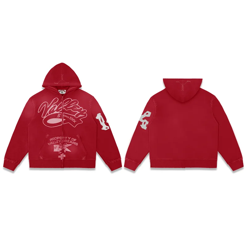 YKRON Vale Retro Embroidery Diamond Zip Hoodie