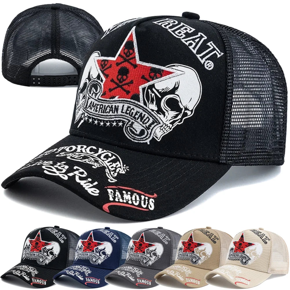 YKRON Punk Skull Crossbones Trucker Cap