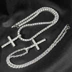 YKRON Iced Out Cross Zircon Tennis Chain Necklace