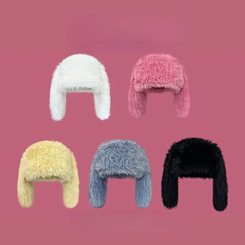 YKRON Y2K Rabbit Ears Plush Beanie