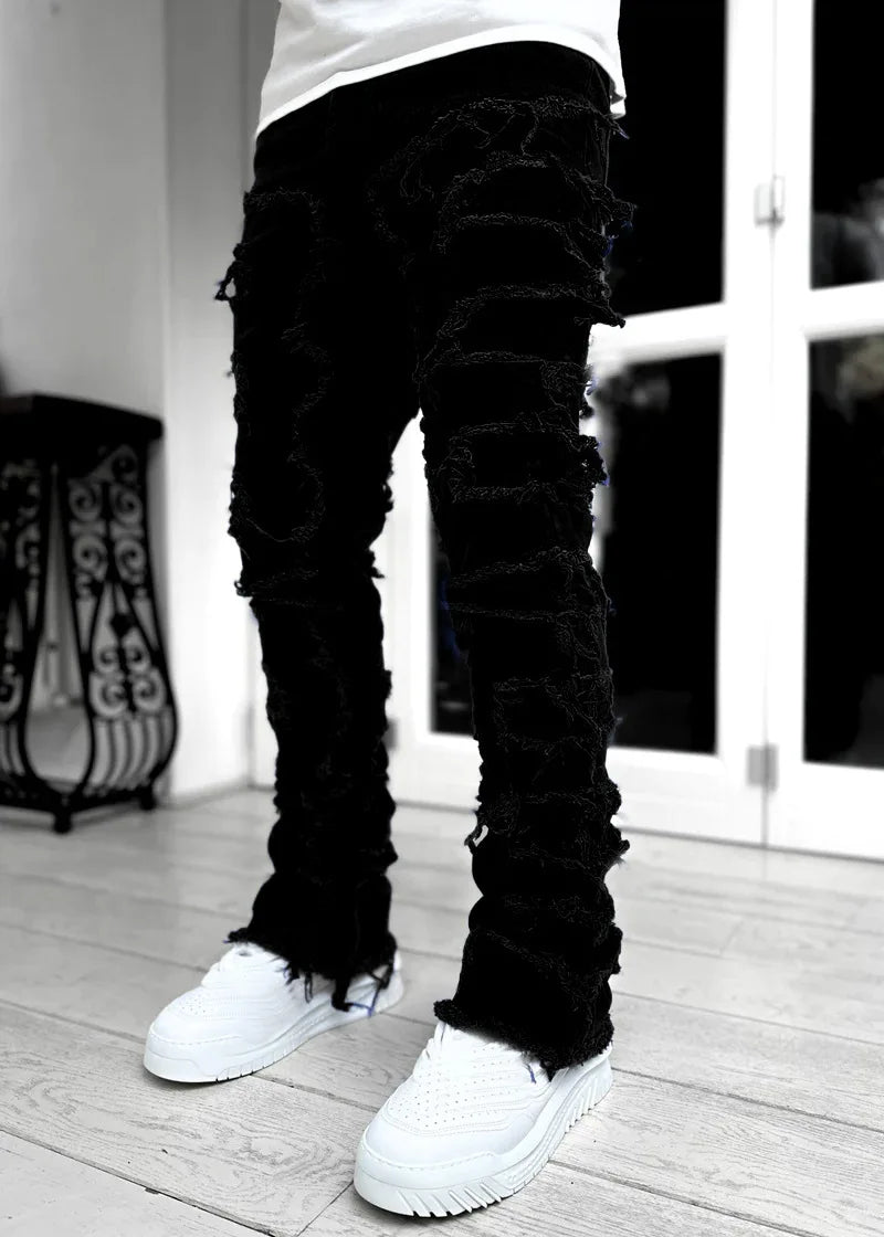 YKRON Ripped Stacked Slim Fit Jeans