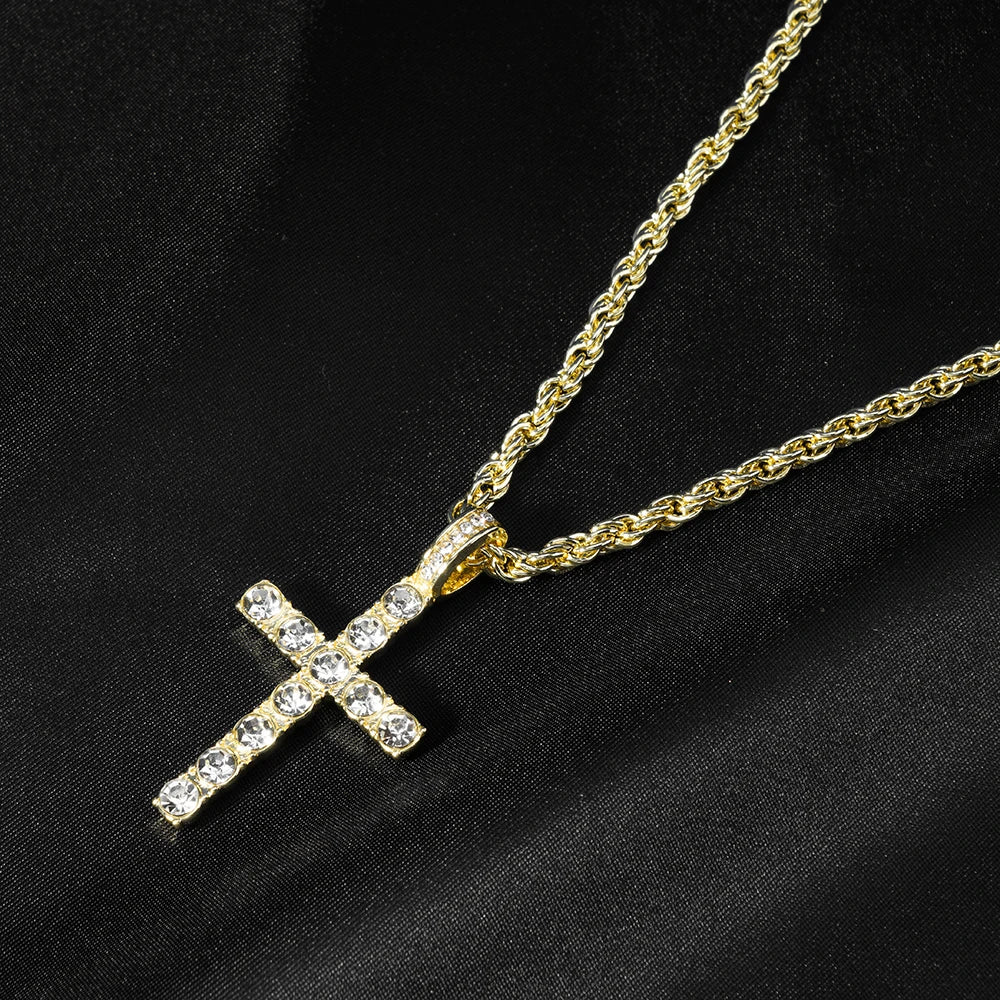 YKRON Iced Out Cross Zircon Tennis Chain Necklace