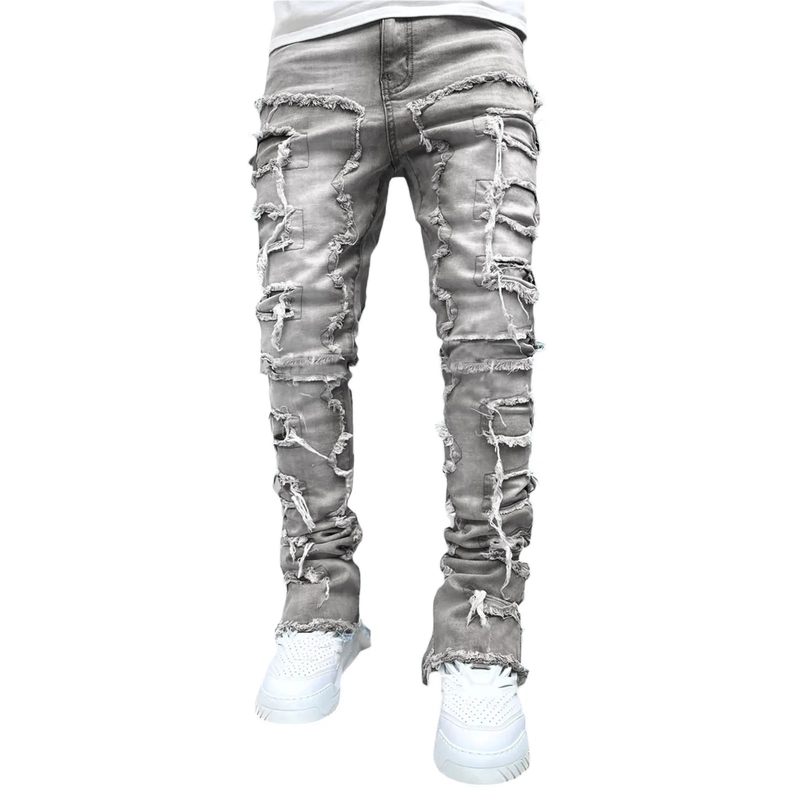 YKRON Ripped Stacked Slim Fit Jeans