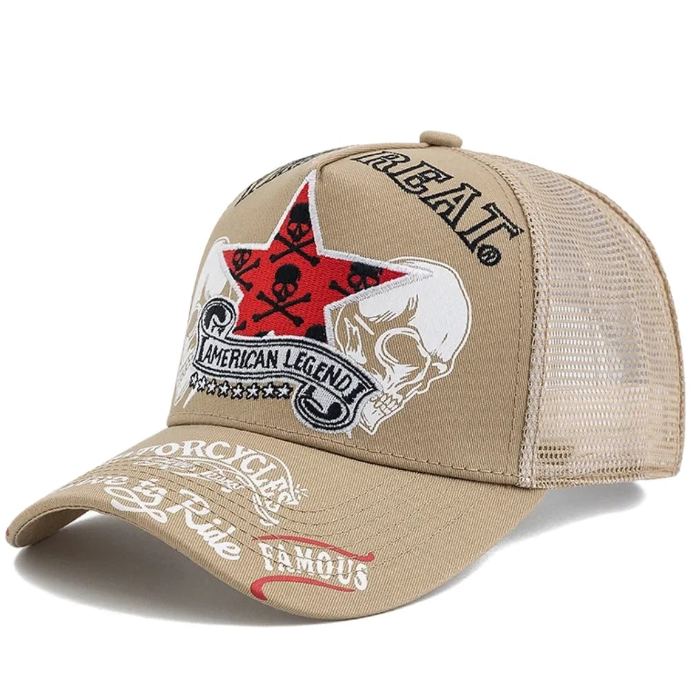 YKRON Punk Skull Crossbones Trucker Cap