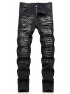 YKRON High Street Ripped Straight Leg Black Jeans