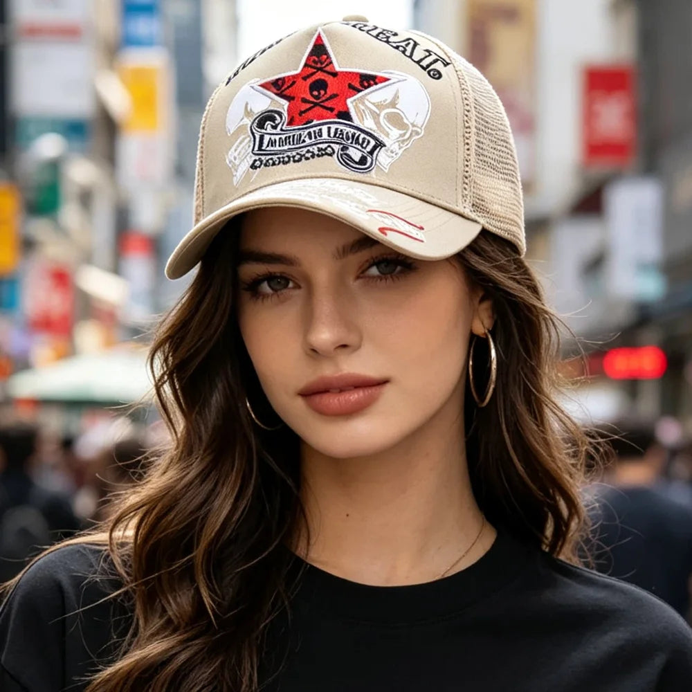 YKRON Punk Skull Crossbones Trucker Cap