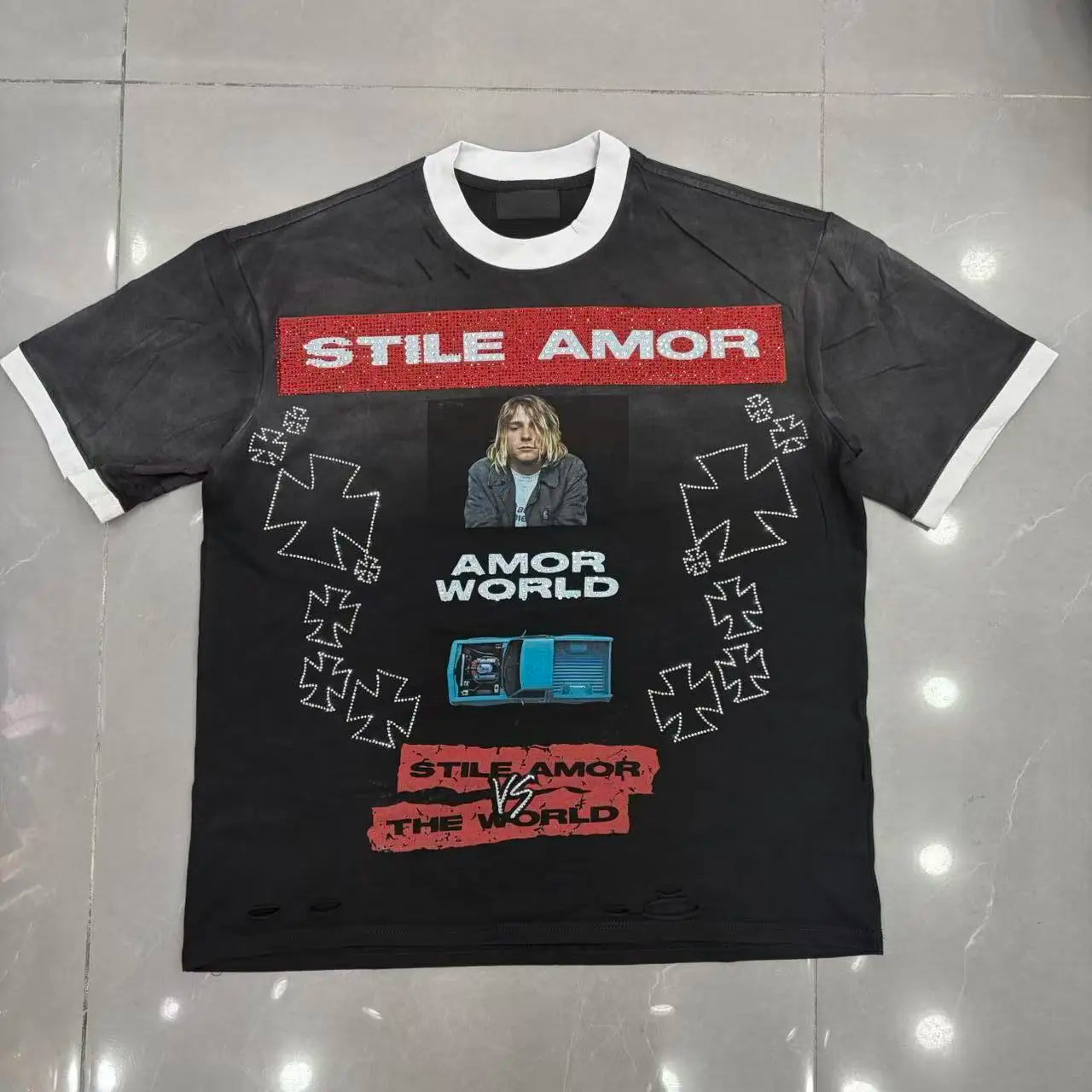 YKRON Shinning Diamond Letter Oversized Tee