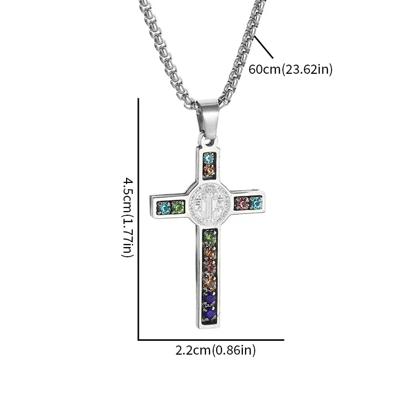 YKRON Saint Benedict Cross Stainless Steel Necklace