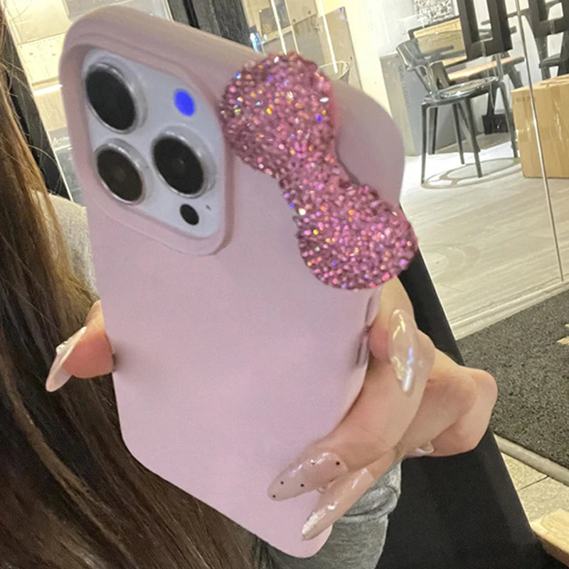 YKRON Rhinestone Bow Leather Phone Case