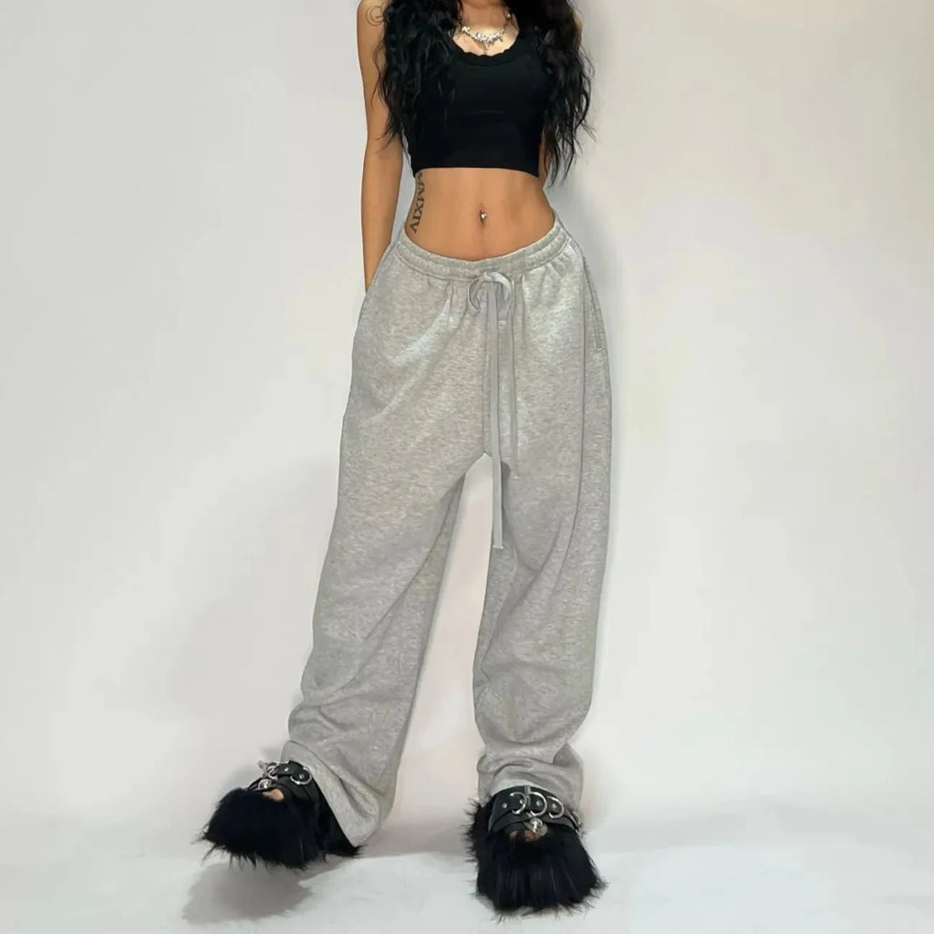 YKRON Y2K Gray Wide Leg Tactical Sweatpants