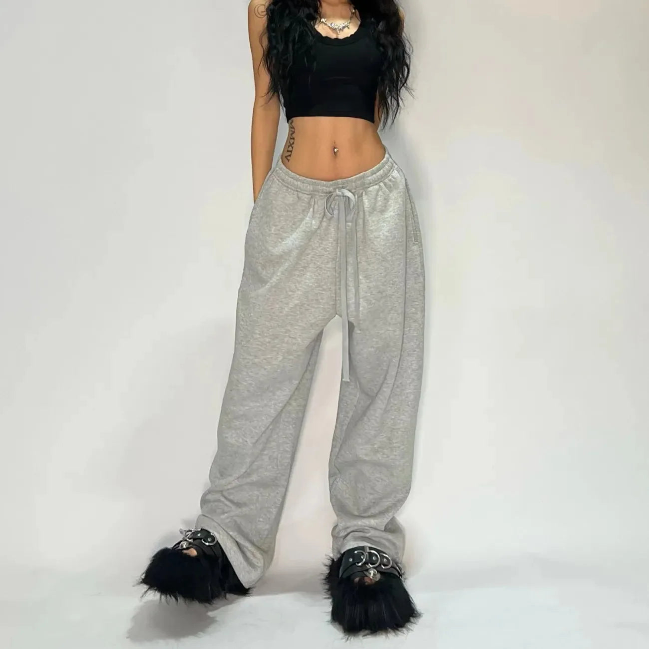 YKRON Y2K Gray Wide Leg Tactical Sweatpants