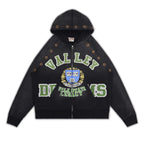 YKRON Vale Retro Embroidery Diamond Zip Hoodie