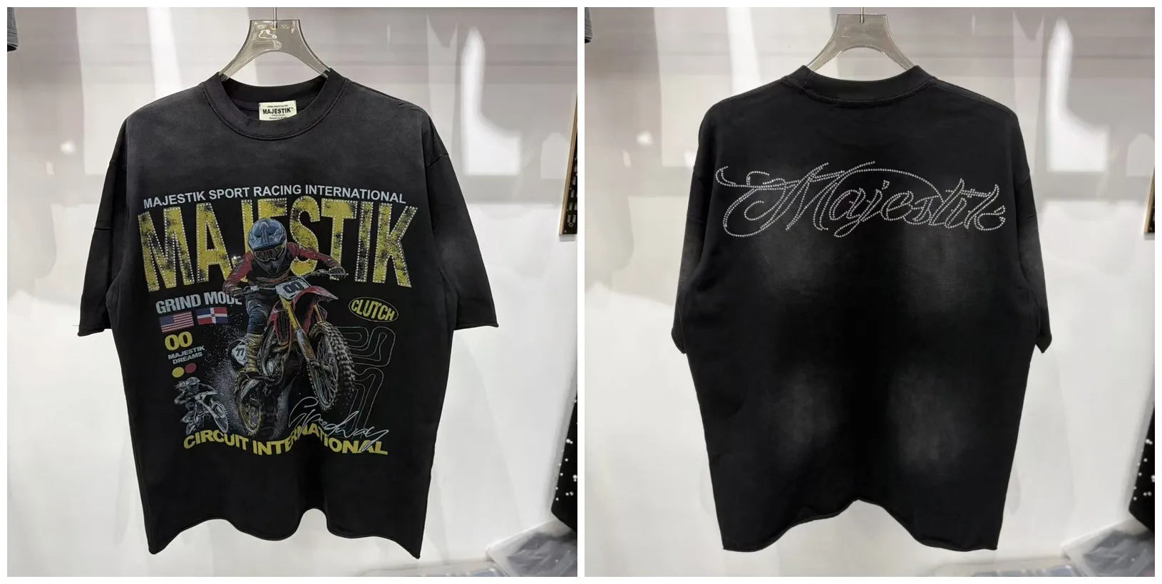 YKRON Majestik Rhinestone Print Hip Hop Tee