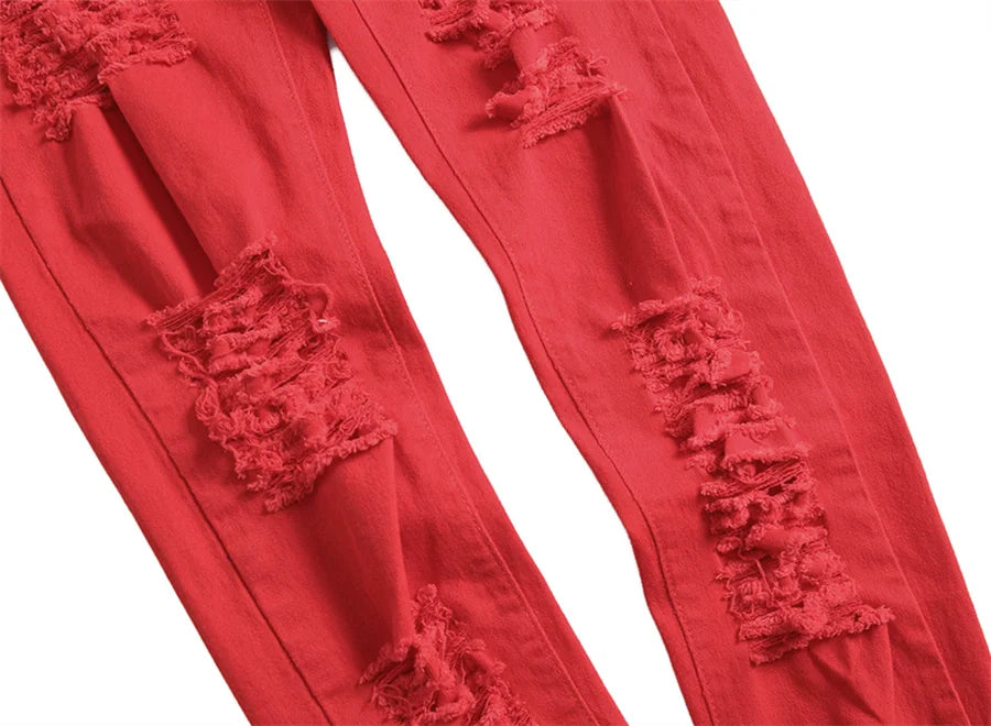 YKRON Y2K Distressed Red Hip Hop Jeans