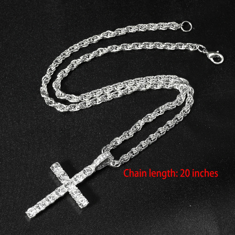 YKRON Iced Out Stacked Cross Cuban Chain Necklace