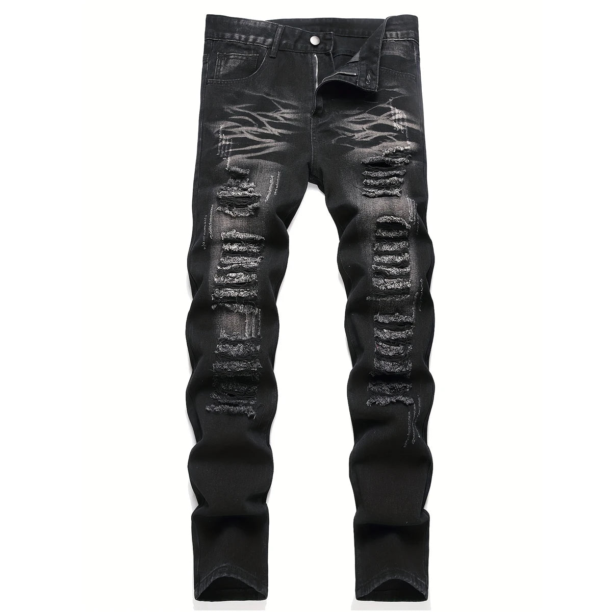 YKRON High Street Ripped Straight Leg Black Jeans
