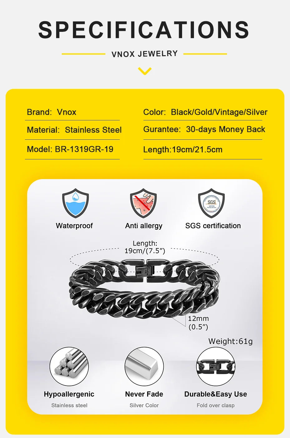 YKRON Heavy Cuban Stainless Steel Bracelet