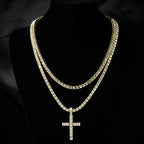 YKRON Iced Out Cross Zircon Tennis Chain Necklace