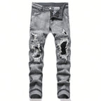 YKRON Streetwear Patchwork Ripped Elastic Jeans